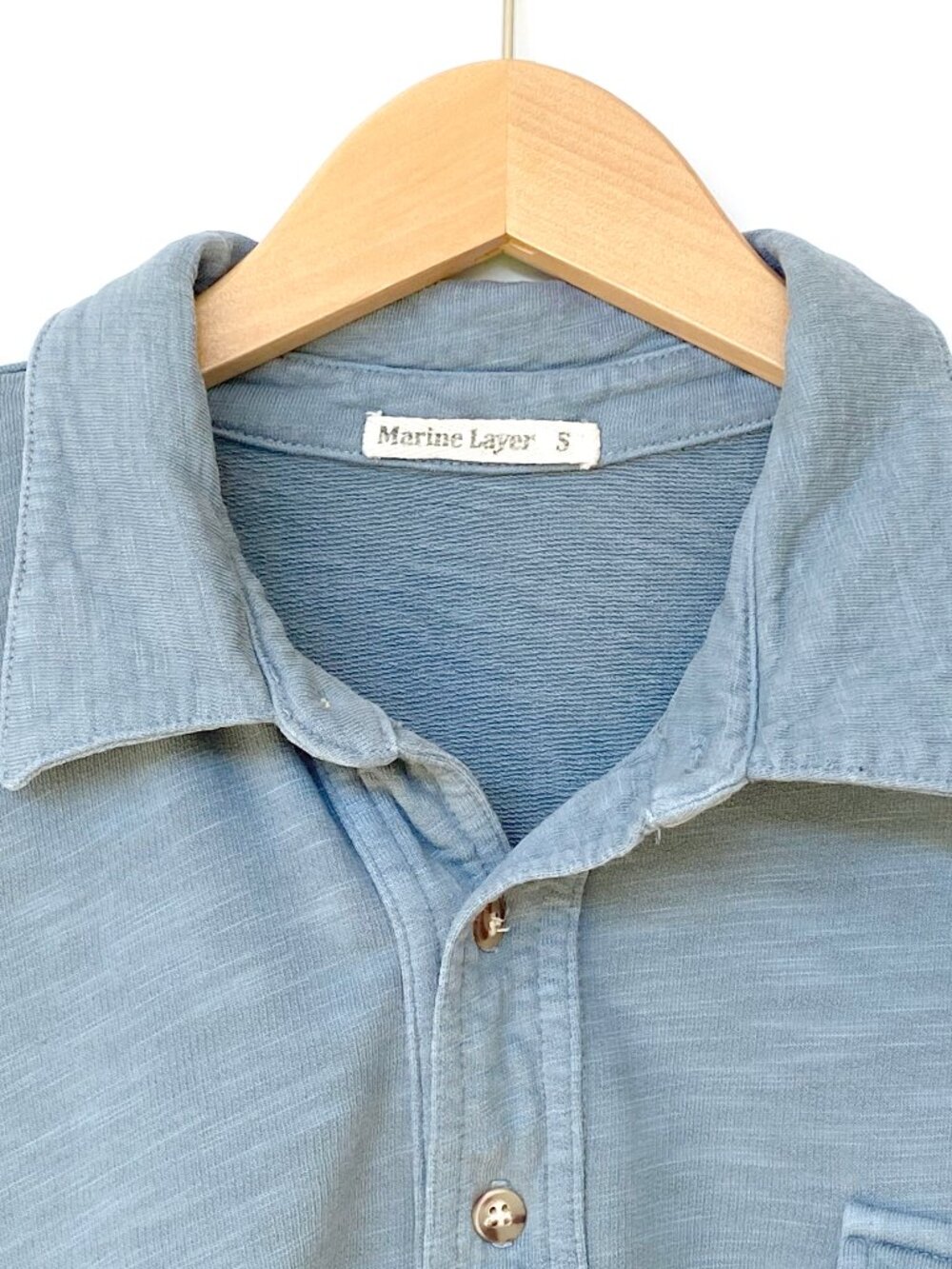 Marine Layer Dusty Blue Heavy Slub Long Sleeve Polo Size S - Picture 3 of 7